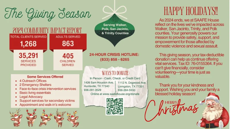 SAAFE House Reflects on 2024 Impact, Invites Community Support This Holiday Season