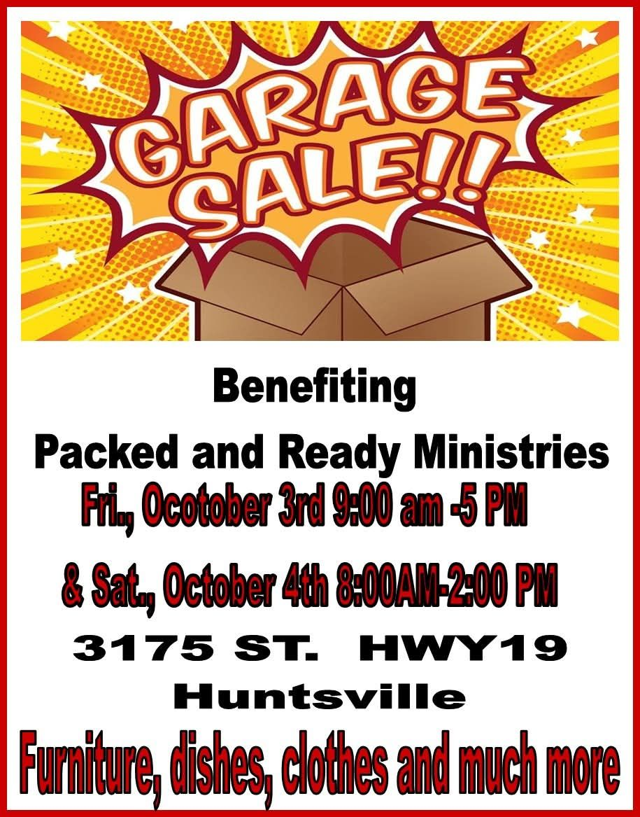 Garage Sale Benefiting Packed and Ready Ministries