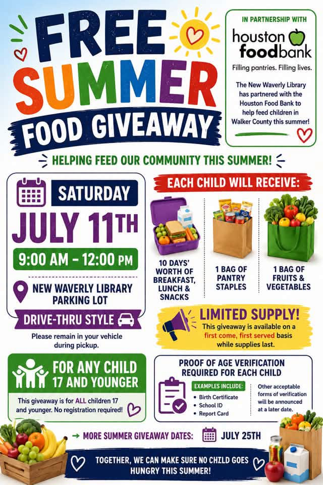 Free Summer Food Giveaway at New Waverly Library
